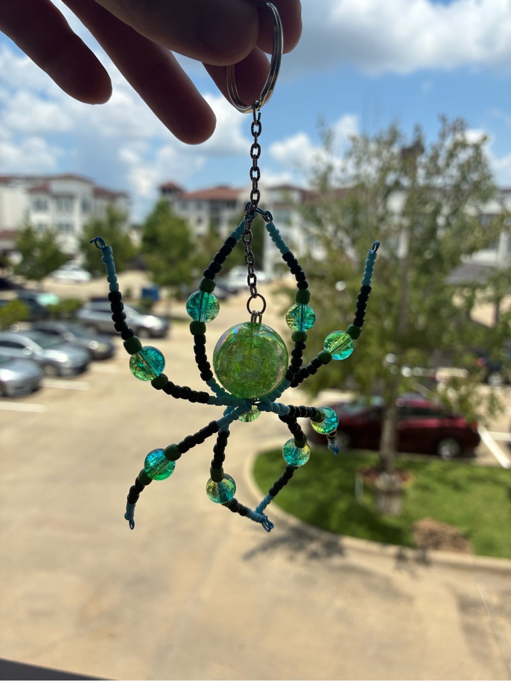 Handmade Green Bead Keychain